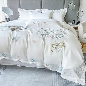 Fresco 120 algodão Fourpiece Set Girls Heart Butterfly Borderado Tampa de Quilt Folha de Cama nua Bedding 240430