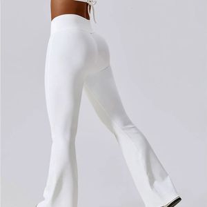 Cross midjehuvud yoga byxor kvinnor hög midja fitness träning bomull elastisk bred ben flare leggings sport gym tights 240506