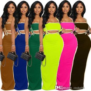 Womens Dresses Designer 2024 New Strap Skirt Striped Tank Top Split Long Dress Casual Sexy Two Piece Set Skirt 6 Colours