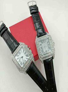 Klassisk stor platta fyrkantig inlagd med engelska kvinnor039 -mode Santos New Leather Watch8802305