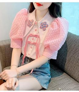 Summer short sleeve chiffon shirt women's 2024 new design sense niche chic top foreign beautiful shirt