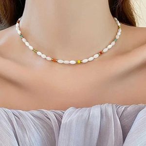 Pendant Necklaces Minar Bohemian Candy Color Natural Shell Crystal Strand Beaded Necklace for Women Wholesale Real Gold Plated Copper Chokers