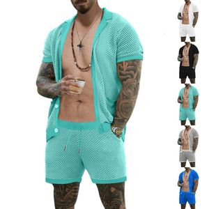 Men's hollowed out perspective cool casual thin men's short sleeved shorts set M513 50