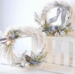 Decorative Flowers Wreaths 1030cm White Rattan Wreath Ring DIY Easter Egg Decor Artificial Flower Garland Happy Party Gifts Wed8888456