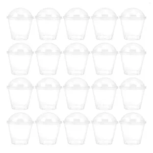 Tek kullanımlık fincan pipetler kapaklarla 20 set köpük dondurma jöle (şeffaf)