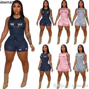 Damen -Tracksuiten Zwei Stücke Set Designer 2024 Neue Mode Casual Letter Letter Drucked Tanp Top Slim Fit Shorts Belt Tasche Sport 3 Farben