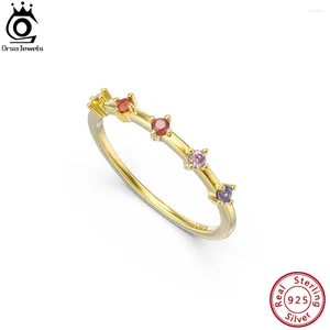 Rings de cluster Orsa Jewels Elegant 925 Sterling Silver Multi-Color CZ empilhável para mulheres noivado de casamento jóias de dedo eqr46