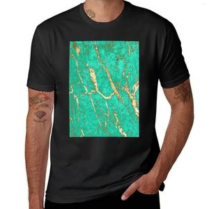 Men's Tank Tops Chic Gold Turquoise Marble Pattern T-Shirt Kawaii Clothes Cute Short Sleeve Tee Men