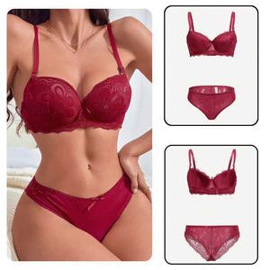 Bras define Viomisha Sexy Lingerie para Lady Lace Rouphe com STL Ring 3/4 xícara Push Up Bra Intimate Crops Tops feminino Brassiere Panty Y240513