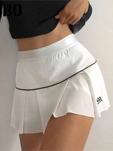 Pastel Goth High Waist Letter Embroidery Skirts Retro Patchwork Mini Skirts short Bottoms Streetwear Women Gym Y2K Pleated Skirt 240513