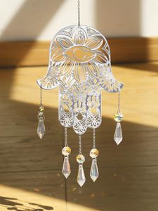 Bahçe Dekorasyonları Kötü Göz Asma Suncatchers Hamsa El Melek Kanat Dekor Prizma Kristal Güneş Yakalama Kapalı Pencere Ev Dekorasyon Hediyesi