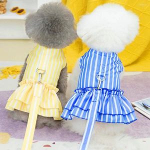 Dog Apparel 1 Set Pet Dress Round Neck Soft Puppy Stripe Print Princess With Traction Rope Supplies