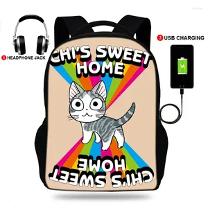 Backpack Chi's Sweet Home Cute Catprint for Kids Teenager Borse Borse Borse Girls Backpacks USB Charge Book Book Bag