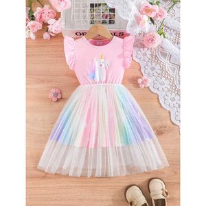 Abito da ragazza vestito per bambini di 2-6 anni cartoni simpatici cartone animato arruffato abiti da principessa di tulle colorati ootd per baby girll2405