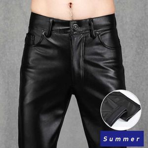 Mens Pants Thin leather pants mens motorcycle pants spring and summer fashionable colors elastic slim fit PU Trousers windproof and waterproof mens underwearL24