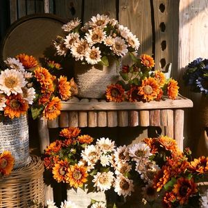 装飾的な花人工植物油絵ヒマワリ偽の花乾燥ホームガーデンリビングルームオフィスカントリースタイルの結婚式の装飾