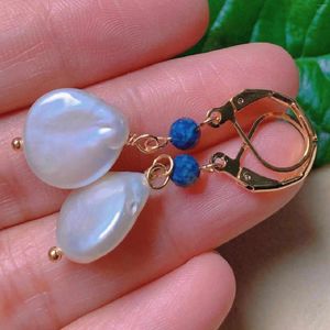 Dangle Ohrringe Mode natürliche weiße Münze Perle Lapis Lazuli Perle GOLD KOFF SILBER BRIDAL CENustär Platin-Clip-On-Ohrmanschette lässig