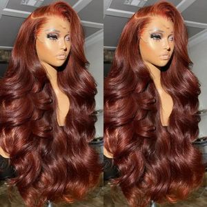 30 32インチブラジルの赤みがかった茶色13x4 13x6 HDレースフロントかつか人間の髪の体波250％Glueless Lace Frontal Wig for Women