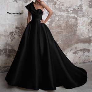 Vestidos de gala satin abends prom Kleider lang 2023 schwarze formelle kleider ein schulter kugel kleid abiye gece elbisesi 265f