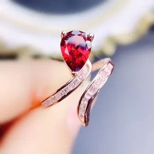 Pierścienie klastra Regulowany granatowy pierścień GARNET Naturalny czerwony na biżuterię 5 7 mm 0,9ct kamień szlachetny 925 srebrny srebrny J22687