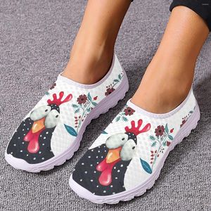 Casual Schuhe Instantarts lustige Cartoon Rooster/Hühnerdruck Frauenlaafer Blumen weißer Sommer -Netz Zapatos Planos