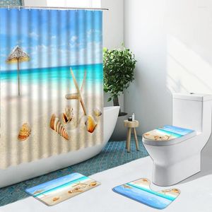 Shower Curtains Beach Starfish Sea Curtain Tropical Plants Bathroom Anti-Slip Rugs Toilet Cover Home Decor Bath Mat Set Washable