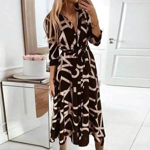 Casual Dresses Lapel Midi Dress Women Stylish Spring-fall Women's Colorful Loose Hem Tight Waist With Lace-up Detailing