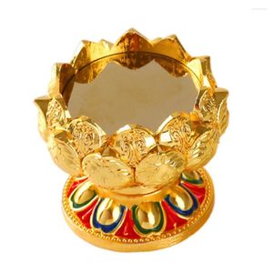 Ljushållare 1 PC Fine Lotus Shape Holder and Lamp för Temple (Golden)