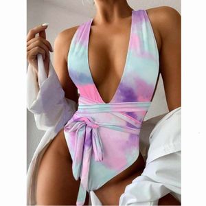 Women Swimwear All-in-one Swimsuit Womens Bikini Flower Print High Waist Sleeveless v Neck Halter One Piece Bathing Suit Casual Maillot De Vest ggitys SI8Y