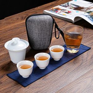 Teaware Sets Portable Chinese Travel Tea Set Ceramic Gaiwan Teacups Teapot With Bag For One