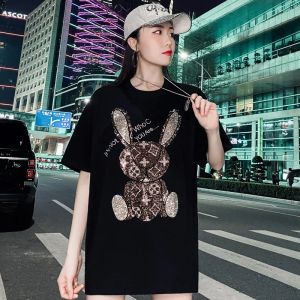 토끼 디자이너 여성 Tshirts Mens T 셔츠 셔츠 폴로 셔츠 남자 여자 셔츠 패션 Tshirt 편지 캐주얼 여름 짧은 슬리브 남자 티 여자 탑 의류 플러스 사이즈 S-6