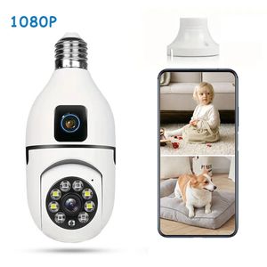 Dual Objektiv E27 Glühbirnenüberwachungskamera 1080p Nachtsicht Bewegung Erkennung im Freien in Indoor -Netzwerk -Sicherheitsmonitor -Kameras Smart Home KI Tracking