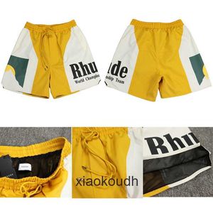 Shorts de designer de ponta rhude para shorts letra letra de pôr do sol imprimir cor de verão calças de praia amarelas com rótulos originais 1: 1