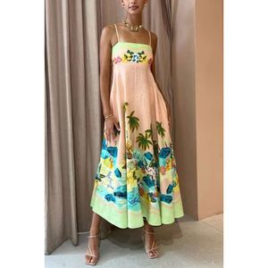 2024 sommar ny tryckt rem Öppen rygg avslappnad Löst hög midja Holiday Dress Halter Dresses Womens kläddesigner Klänningar för kvinnors klänning Dves