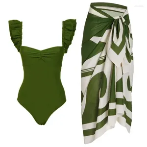 Frauen Badebekleidung Vintage Farbe Grüne Grüne feste einteilige Badeanzug-Set sexy Dessous für Frauen Strandkleid Eleganz Luxus Schlank