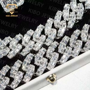 Iced Out Chaine för män Sterling Sier Chains Baguette Cut Moissanite Diamond 18mm VVS Cuban Link Chain