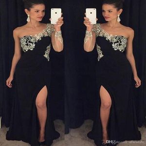 2022 One Shoulder Splits Evening Dresses Applique Crystal Special Occasion Prom Gowns Party Dress Custom Made robes 3077