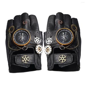 Partyversorgungen Steampunk mittelalterlicher Piraten PU Leder Fingerlose Kompasshandschuhe Männer Frauen Cosplay Kostüme Requisiten Hip Hop Halloween Dress Up