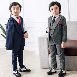 スーツフラワーボーイズソリッドジャケットベストパンツ3PCS衣類セット紳士キッズウェディングスーツ子供