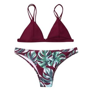 Kvinnors badkläder Kvinnor Push Ups Leaf Swimsuit Leaf Print Beach Suit Badrumset Bikini Swimsuit Tankinis Set J240510