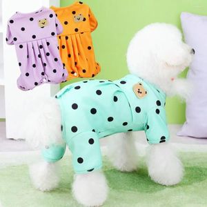犬のアパレルパジャマ洗えるテールボタンデザインライトウェイトポルカドットペット子犬四本足の服ボディスーツドレスアップ
