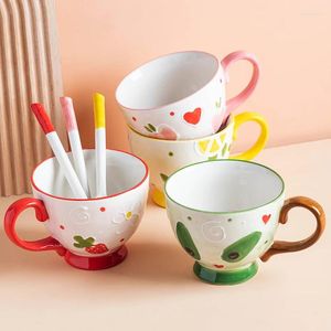 Mugs Afternoon Tea 500ml Coffee Cup Creative Milk Ceramic Mug Cute Hand-painted Breakfast With Spoon Girl Heart