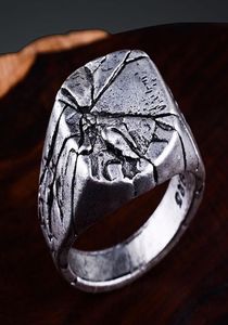 Retro 3D Imitation Bark Crack Ring S925 Silver European and American Men039S Domineering Personal Square Inde7195432