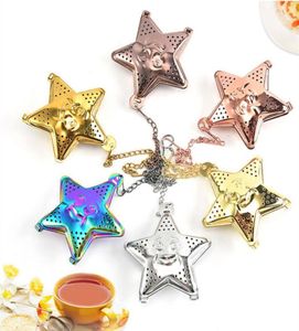 Star Tea Infuser With Chain 6 Colors Tea Strainer 304 Stainless Steel Tea Bag Kitchen Tools4145788