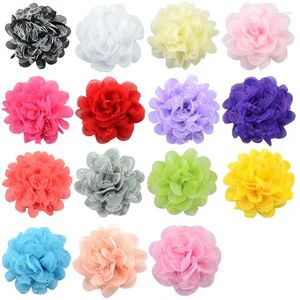 Decorative Flowers Large Size 12cm DIY Chiffon Flower Double Layer Rosette Mesh For Girl Headband Women Apparel Accessories