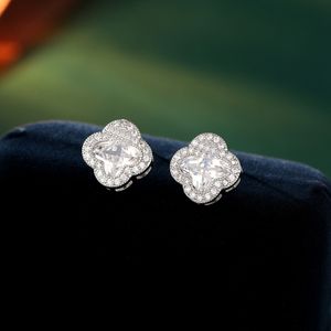 4/fyra Clover Stud örhängen Micro Set 3A Zircon Brand Earrings Korean Fashion Women Earrings Lucky Grass Blommaörhängen smycken Valentins dag Mors dag Present SPC