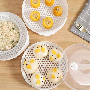 Double Boilers Microwave Oven Steamer Plastic Round With Lid Cooking Pot For Kitchen