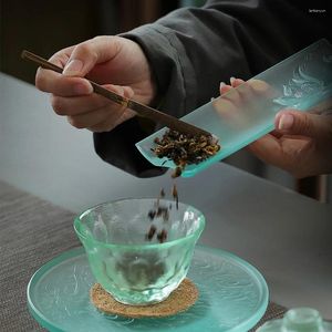 Vassoi per tè cucchiaio di vetro blu glassa azzurro a mano cerimonia in stile cinese intagliato a mano kungfu pale di ricambio kungfu