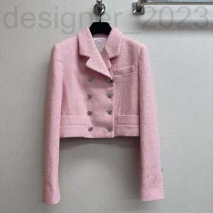 Women's Wool & Blends Designer Early Spring Product Light Pink Double breasted Shorts Woolen Suit Coat for Women 96AQ