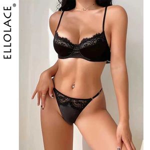 Set sexy Ellolace Everyday Underwear Silk Lace Patchwork comodo Kit di reggiseno solido intimo Sust Up Outfit lino a fantasia senza soluzione di continuità Q240511